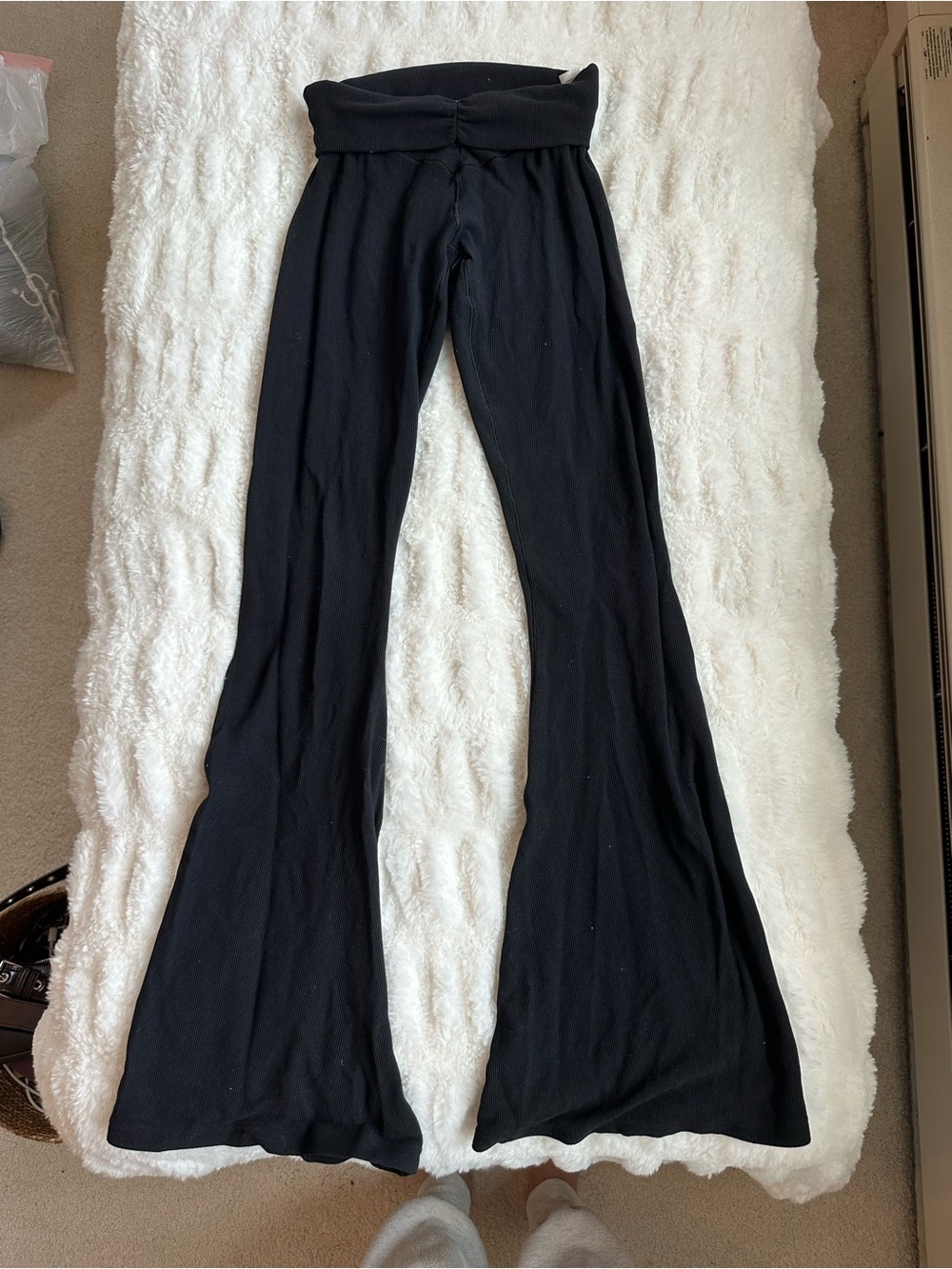 Aerie Offline Black Fold-Over Waist Flared Lounge Pants Size S